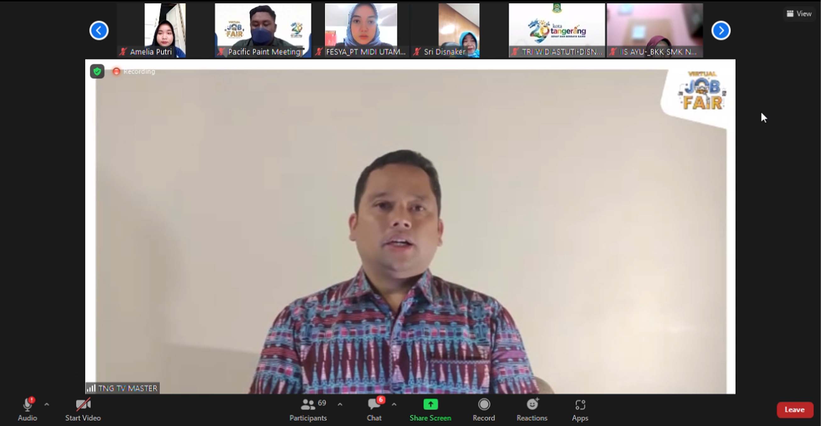 Wali Kota Tangerang Arief R. Wismansyah, saat hadir di Virtual Job Fair edisi Sumpah Pemuda 